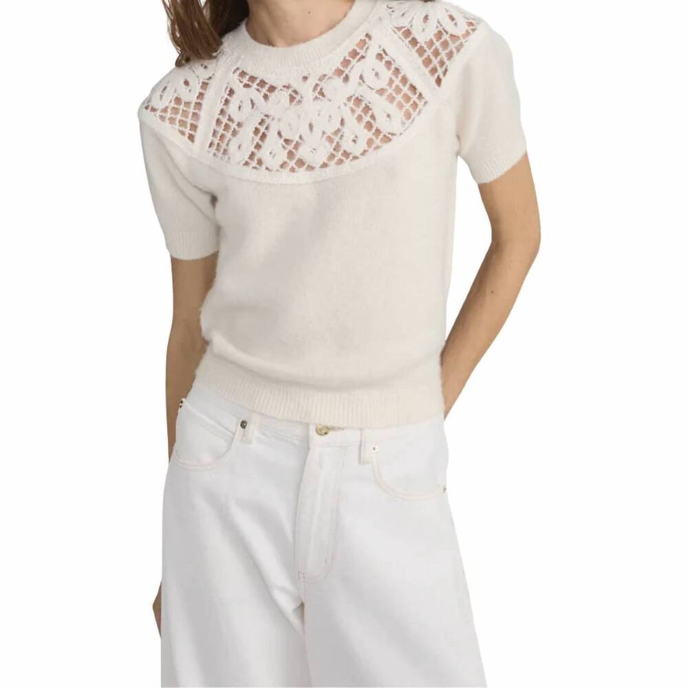 NEW FRAME the lace gathered sweater in cream